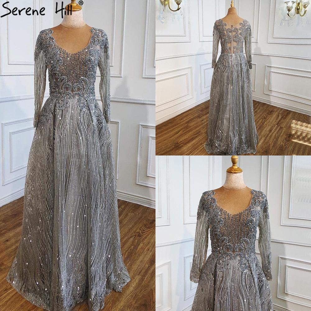 Muslim Pink With Train Evening Dresses 2025 Elegant A-Line Beaded Luxury For Women Party LA70773