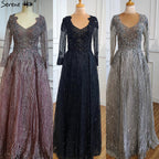 Muslim Pink With Train Evening Dresses 2025 Elegant A-Line Beaded Luxury For Women Party LA70773
