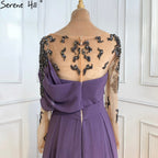 Musllim Purple A-Line Evening Dresses Gowns 2025 Beading Diamond Satin Sexy For Woman Party LA71053