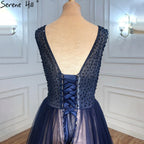 Navy Blue A-Line Evening Dresses Gowns 2025 Sleeveless Beaded Sexy For Women Wedding Party LA71125