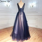 Navy Blue A-Line Evening Dresses Gowns 2025 Sleeveless Beaded Sexy For Women Wedding Party LA71125
