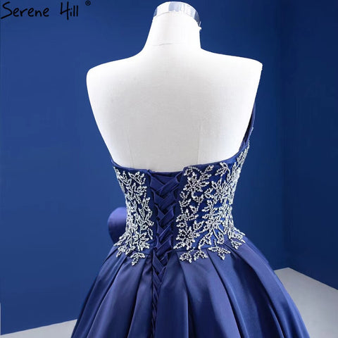Vestido de noche azul marino de corte A con abertura alta, satén con cuentas, sexy, para mujer, fiesta, HM67374 