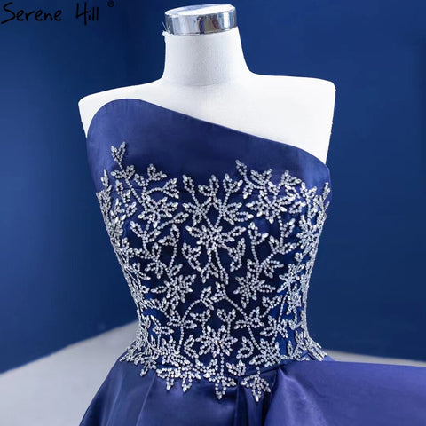 Vestido de noche azul marino de corte A con abertura alta, satén con cuentas, sexy, para mujer, fiesta, HM67374 