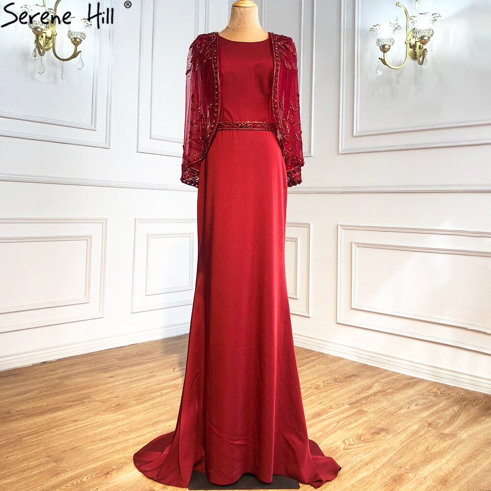 Navy Blue Mermaid Elegant Evening Dresses Gowns 2025 Satin Beading Shawl Yarn Sexy For Women Party LA70884