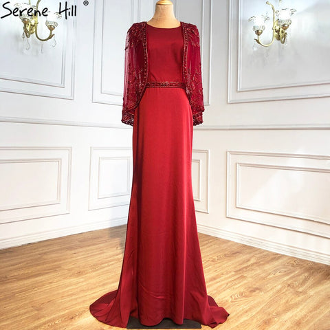 Elegante vestido de noche azul marino de sirena, 2025, de satén con cuentas, chal de hilo, sexy, para mujer, fiesta, LA70884 