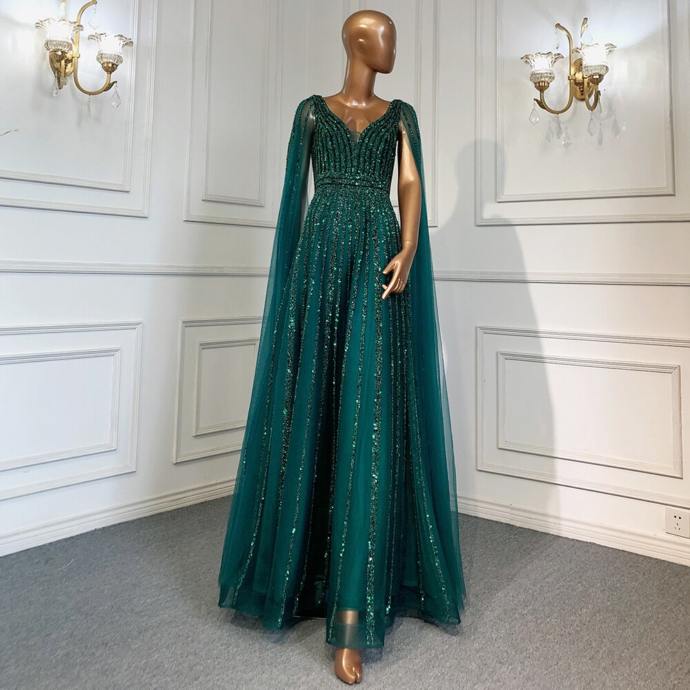 Luxury Nude Dubai Evening Dress with Cape Sleeves LA71567