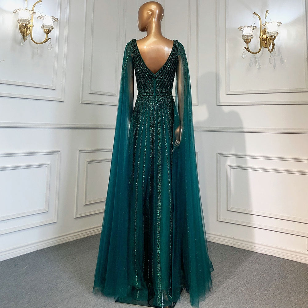 Luxury Nude Dubai Evening Dress with Cape Sleeves LA71567