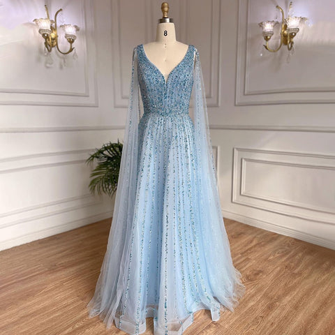 Luxury Nude Dubai Evening Dress with Cape Sleeves LA71567