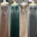 Nude Arabic Mermaid Cape Sleeves O-neck Beaded Evening Dresses Luxury Gowns 2025 For Women Wedding Party LA72012