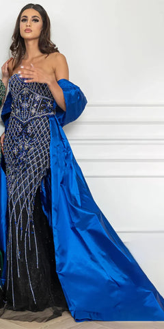 Vestido de noche de sirena con cuentas color piel, hombros descubiertos, chal y detalles de cristal para ocasiones formales 2025 LA72819