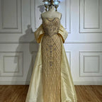 Nude Beaded Mermaid Evening Gown Off Shoulder Shawl Crystal Detailing for Formal Occasion  2025 LA72819