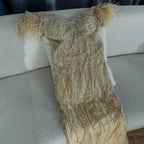Nude Beaded Mermaid Evening Gown with Feathered Detail for Formal Occasion  2025 LA72818