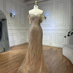 Nude Beaded Mermaid Evening Gown with Feathered Detail for Formal Occasion  2025 LA72818