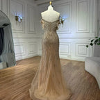 Nude Beaded Mermaid Evening Gown with Feathered Detail for Formal Occasion  2025 LA72818