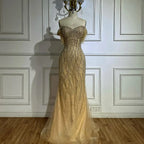 Nude Beaded Mermaid Evening Gown with Feathered Detail for Formal Occasion  2025 LA72818