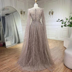 Feathers Nude A-line Evening Dresses with Cape Sleeves LA72304