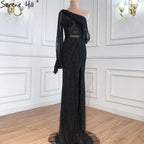 Nude High Split Mermaid Evening Dresses Gowns 2025 Luxury Beaded One Shoulder Elegant For Women Party LA70258
