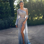 Nude High Split Mermaid Evening Dresses Gowns 2025 Luxury Beaded One Shoulder Elegant For Women Party LA70258