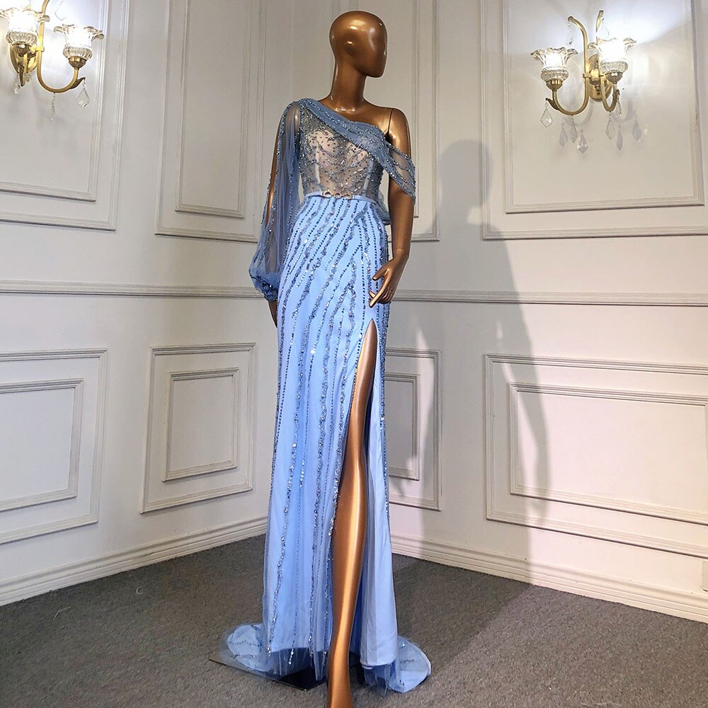 Nude High Split Mermaid Evening Dresses Gowns 2025 Luxury Beaded One Shoulder Elegant For Women Party LA70258