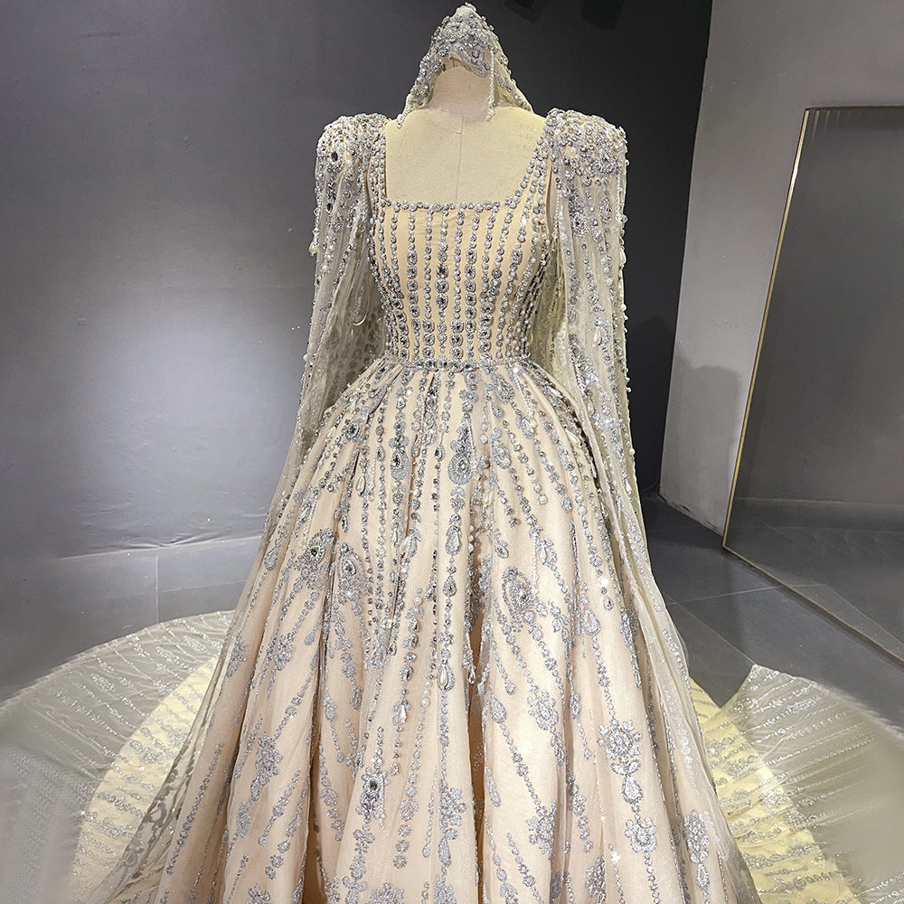 Nude Luxury A-Line  Evening Dresses Gowns 2025 Beaded Cape Sleeves For Women Party LA71614