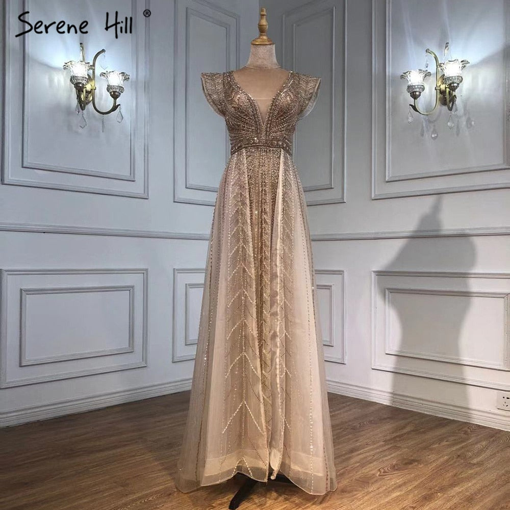 Nude Luxury Overskirt Evening Dresses Gowns 2025 Beaded Mermaid Sexy For Women Party LA71335