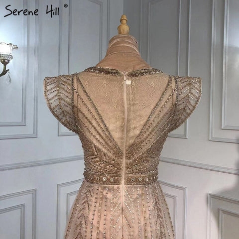 Vestidos de noche de lujo color piel con sobrefalda, vestidos de sirena con cuentas, sexys para mujer, fiesta LA71335 