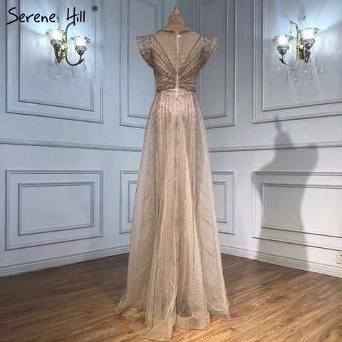 Vestidos de noche de lujo color piel con sobrefalda, vestidos de sirena con cuentas, sexys para mujer, fiesta LA71335 