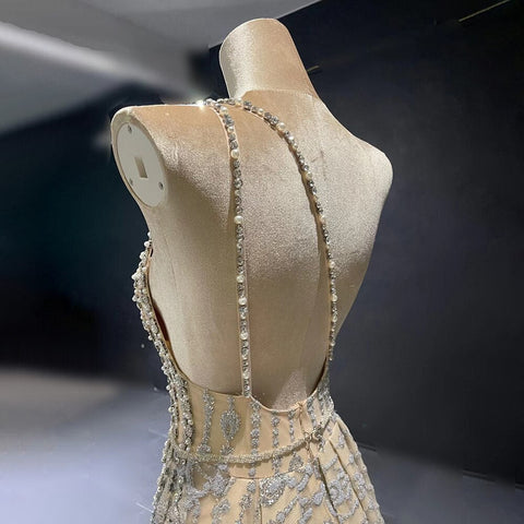 Elegante vestido de noche de sirena color piel, 2025, con cuentas, de lujo, de un solo hombro, para mujer, fiesta, LA71538 