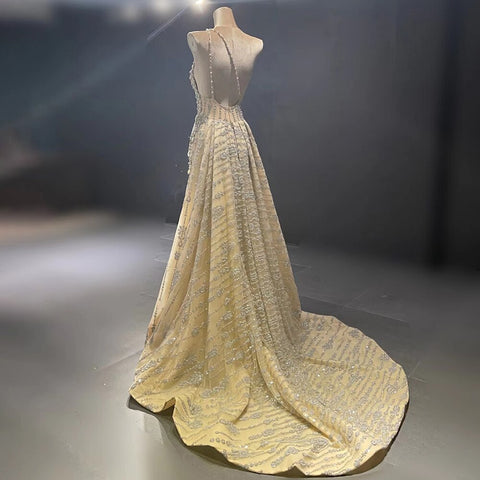 Elegante vestido de noche de sirena color piel, 2025, con cuentas, de lujo, de un solo hombro, para mujer, fiesta, LA71538 