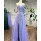 Nude Mermaid Elegant With Overskirt  Off  Shoulder Beaded Split Evening Dresses Gowns For Woman Party 2024 LA71728