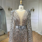 Nude Mermaid Evening Gown with Luxury Cape Sleeves Beaded Elegance and Backless for Women's Party 2025 LA71561
