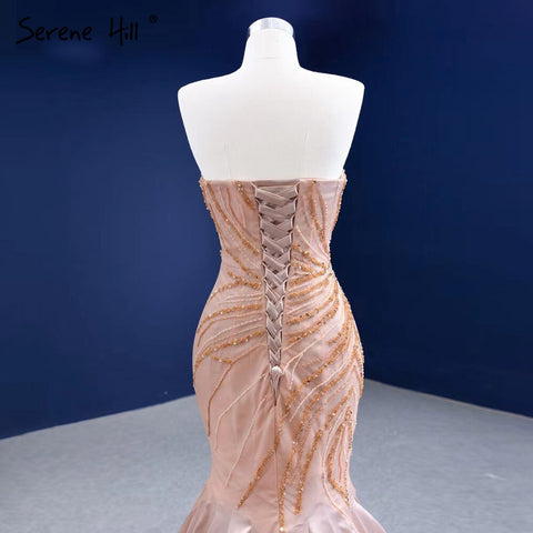 Vestidos de noche sexys de sirena color piel, elegantes, de alta gama, con cuentas, para mujer, para fiesta, HM67320 