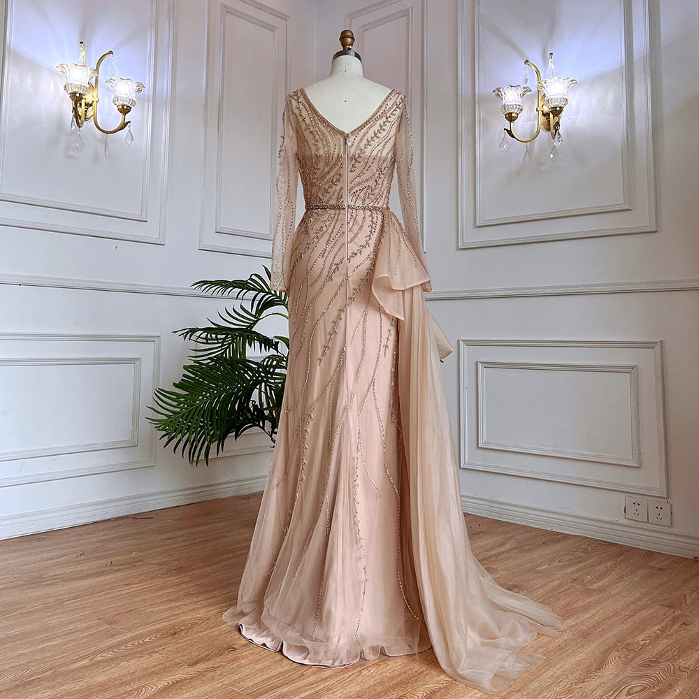 Nude Mermaid Sexy High Split With Skirt Beaded Long Evening Dresses Gowns For Women Wedding Party 2025 LA71944