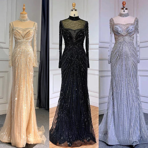 Luxury Champagne Mermaid Evening Dress with Detachable Overskirt LA71533