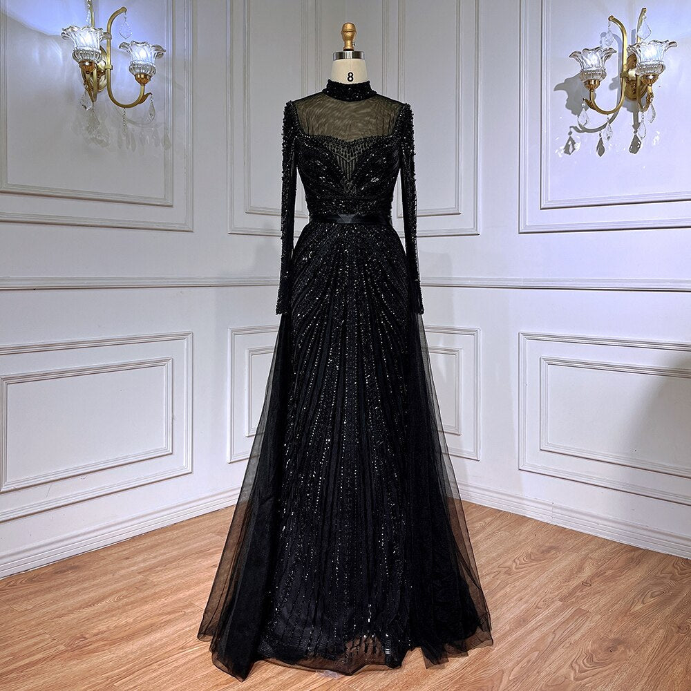 Luxury Champagne Mermaid Evening Dress with Detachable Overskirt LA71533
