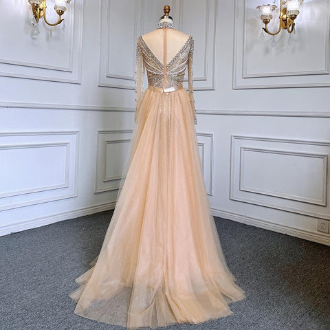 Luxury Champagne Mermaid Evening Dress with Detachable Overskirt LA71533