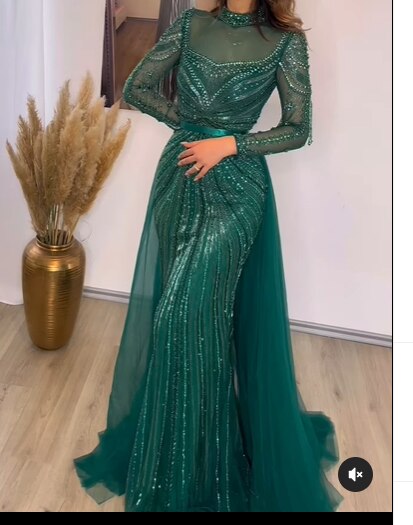 Luxury Champagne Mermaid Evening Dress with Detachable Overskirt LA71533