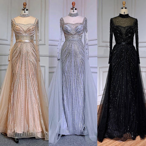 Luxury Champagne Mermaid Evening Dress with Detachable Overskirt LA71533