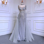 Luxury Champagne Mermaid Evening Dress with Detachable Overskirt LA71533