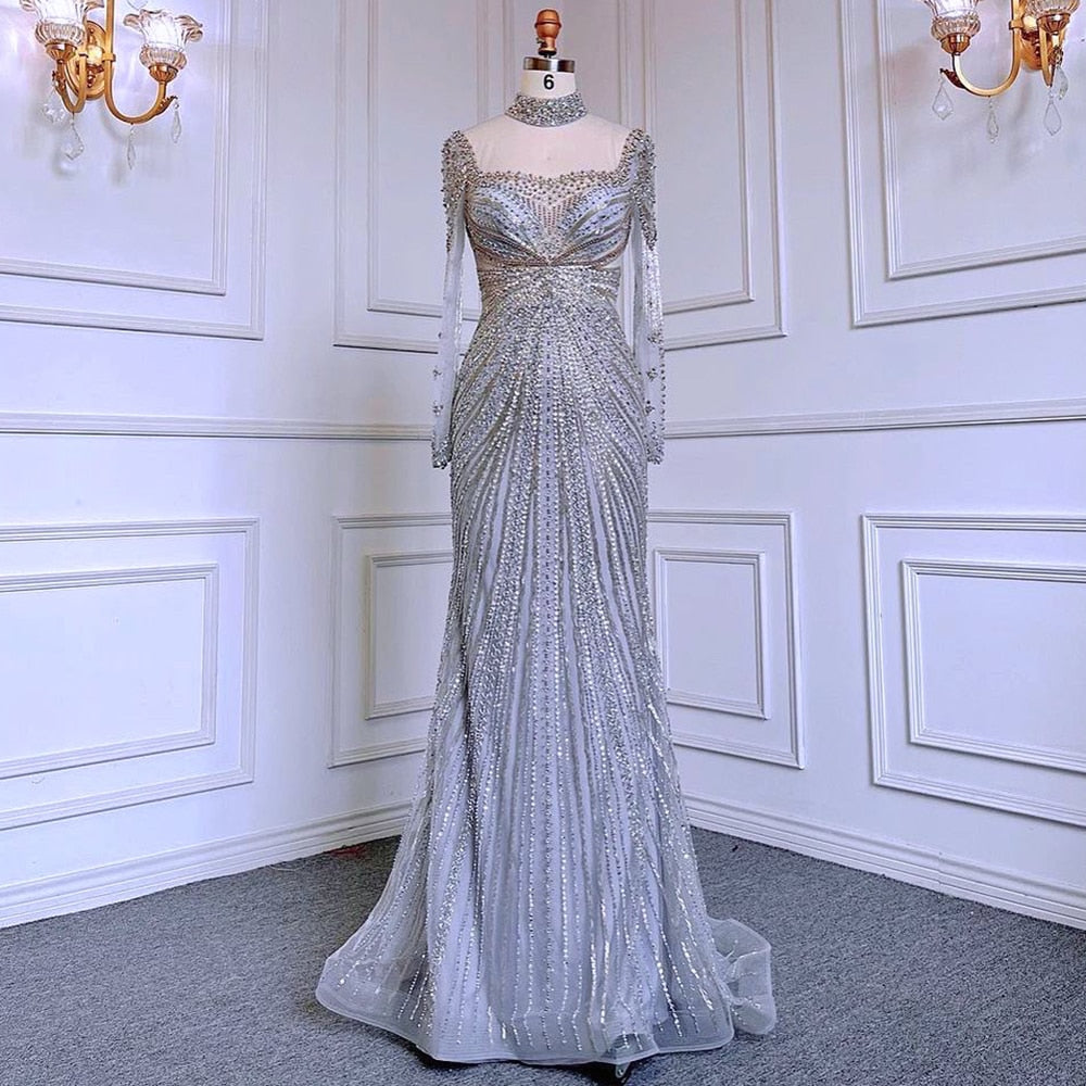 Luxury Champagne Mermaid Evening Dress with Detachable Overskirt LA71533