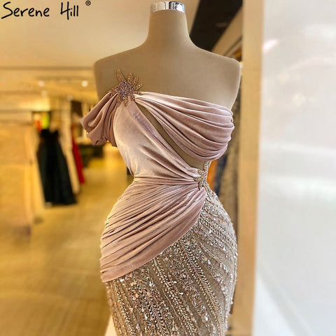 Vestidos de noche de sirena rosa nude 2025, elegantes y de lujo con cuentas para mujer, para fiesta LA71095 