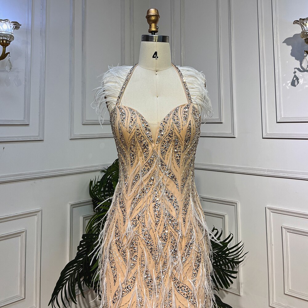Nude Sexy Strap Mermaid Luxury Feather Beads Evening Dresses Dubai Gowns For Women Wedding Party 2025 LA72010