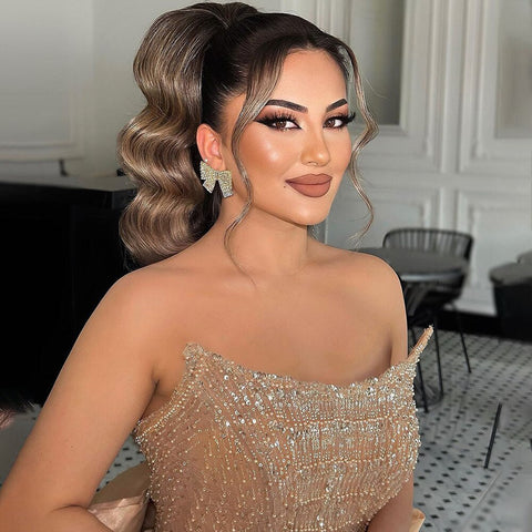 Vestido de noche elegante, sencillo, color piel, con escote barco y cuentas, estilo sirena, sexy, para mujer, fiesta, LA72114 