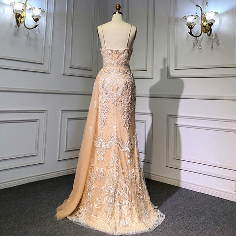 Vestidos de noche de lujo color piel con tirantes finos, estilo sirena, con cuentas, elegante sobrefalda para fiesta, LA71599 