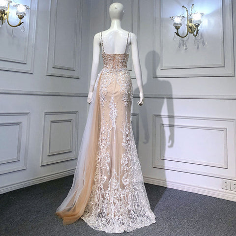 Vestidos de noche de lujo color piel con tirantes finos, estilo sirena, con cuentas, elegante sobrefalda para fiesta, LA71599 