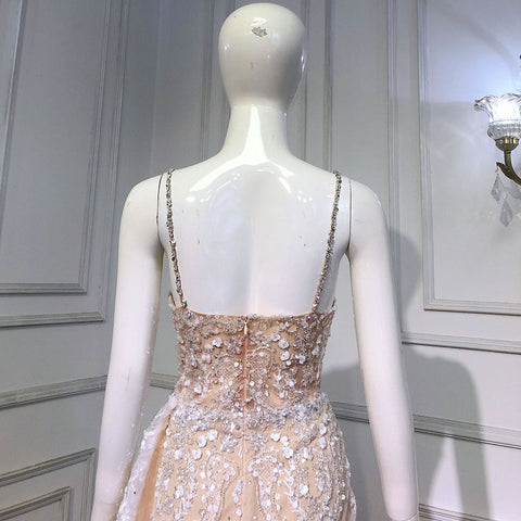 Vestidos de noche de lujo color piel con tirantes finos, estilo sirena, con cuentas, elegante sobrefalda para fiesta, LA71599 
