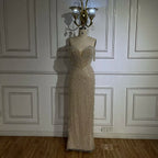 Nude Spaghetti Straps Mermaid Evening Dress with Beaded Pearls - Luxury Dubai Gown for Women's Wedding Party LA72393