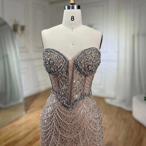 Vestidos de noche de lujo con corte sirena, sin tirantes y diseño árabe con cuentas, para mujer, 2025, para boda, LA72249 