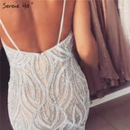 Nude White Mermaid Evening Dresses Gowns 2025 Spaghetti Strap Luxury Elegant For Women Party  LA70214