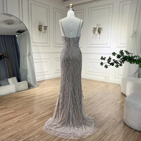 Vestidos de noche de sirena color blanco nude 2025 con tirantes finos, de lujo, elegantes para mujer, para fiesta LA70214 